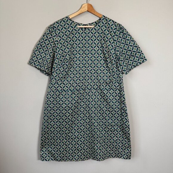 Boden Geometric Pattern Shift Mini Dress Womens 16/18R Green Short Sleeve Preppy - Picture 5 of 14